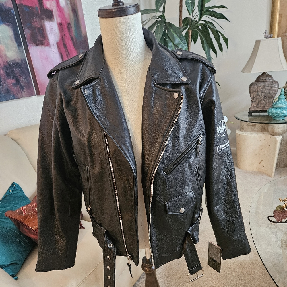 NWT Nationwide Classic Black Leather Biker Jacket